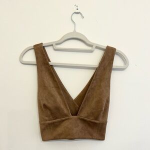WILFRED CROPPED BRALETTE CROSSBACK BROWN SUEDE LIKE TOP